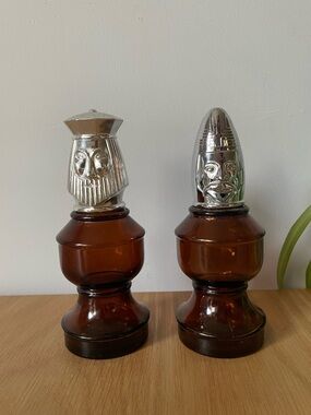 Vintage Avon King and Bishop Chess Piece Amber Glass Bottles Set of 2